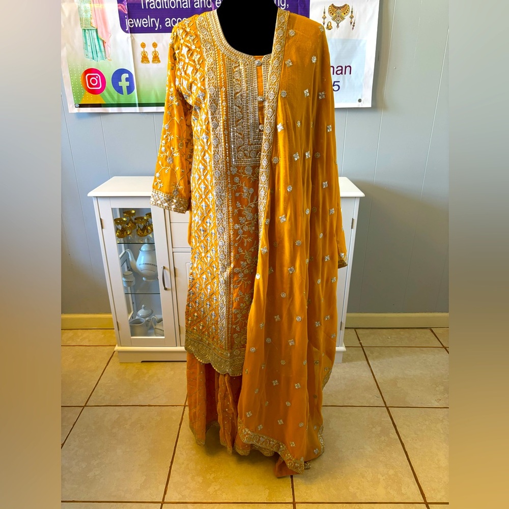 Yellow color party shararah set